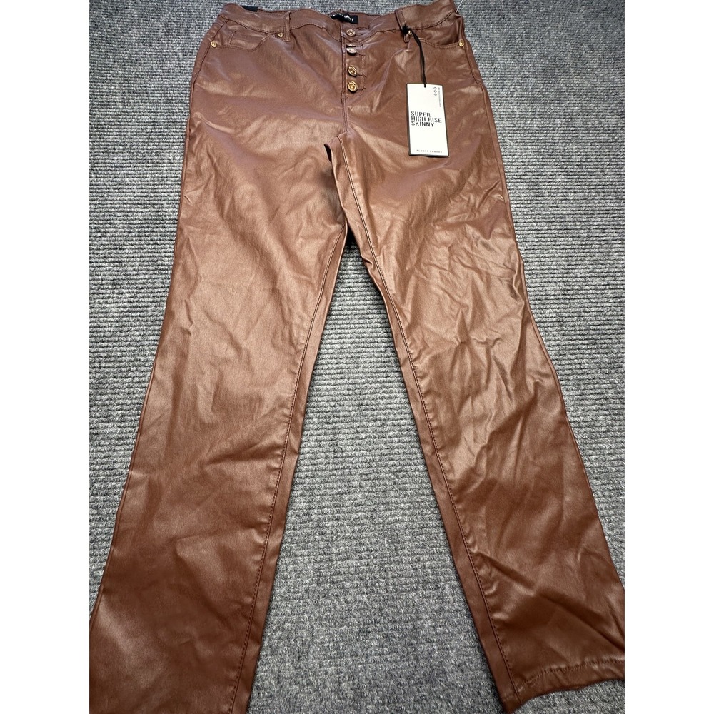 Almost‎ Famous Pants Womens 15 Brown Super High Rise Skinny Faux Leather Stretch